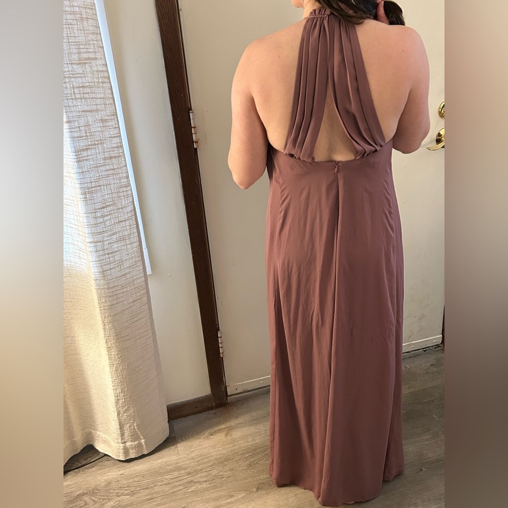 Light purple floor length dress with show stopper back